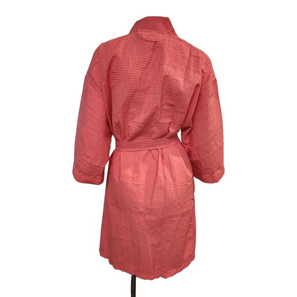 Chakir Turkish Linen Robe Short Lightweight Waffle Knit Bath Spa Kimono Salmon - Picture 4 of 7